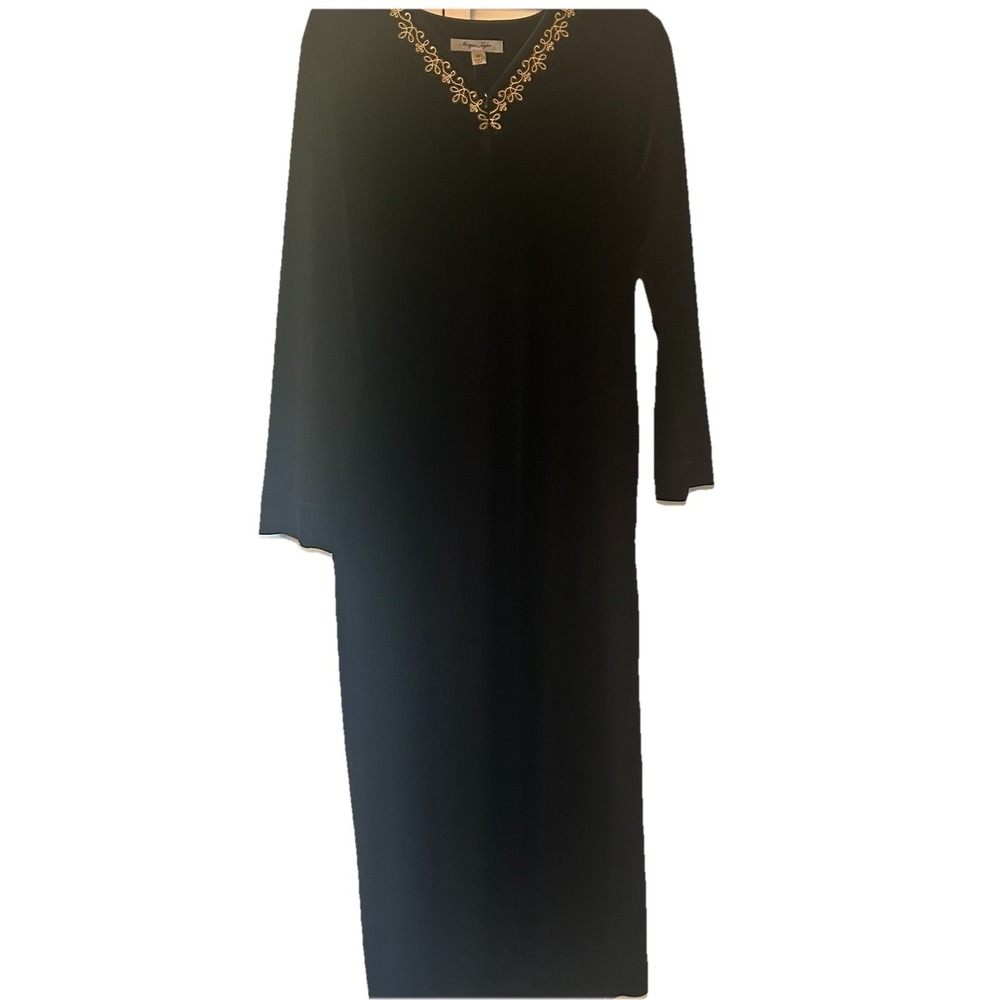 VTG Morgan Taylor Intimates Women Black Long Velvet Robe Duster Gold Embroidery